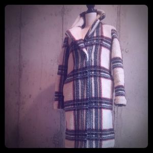 Plaid knee length teddy coat